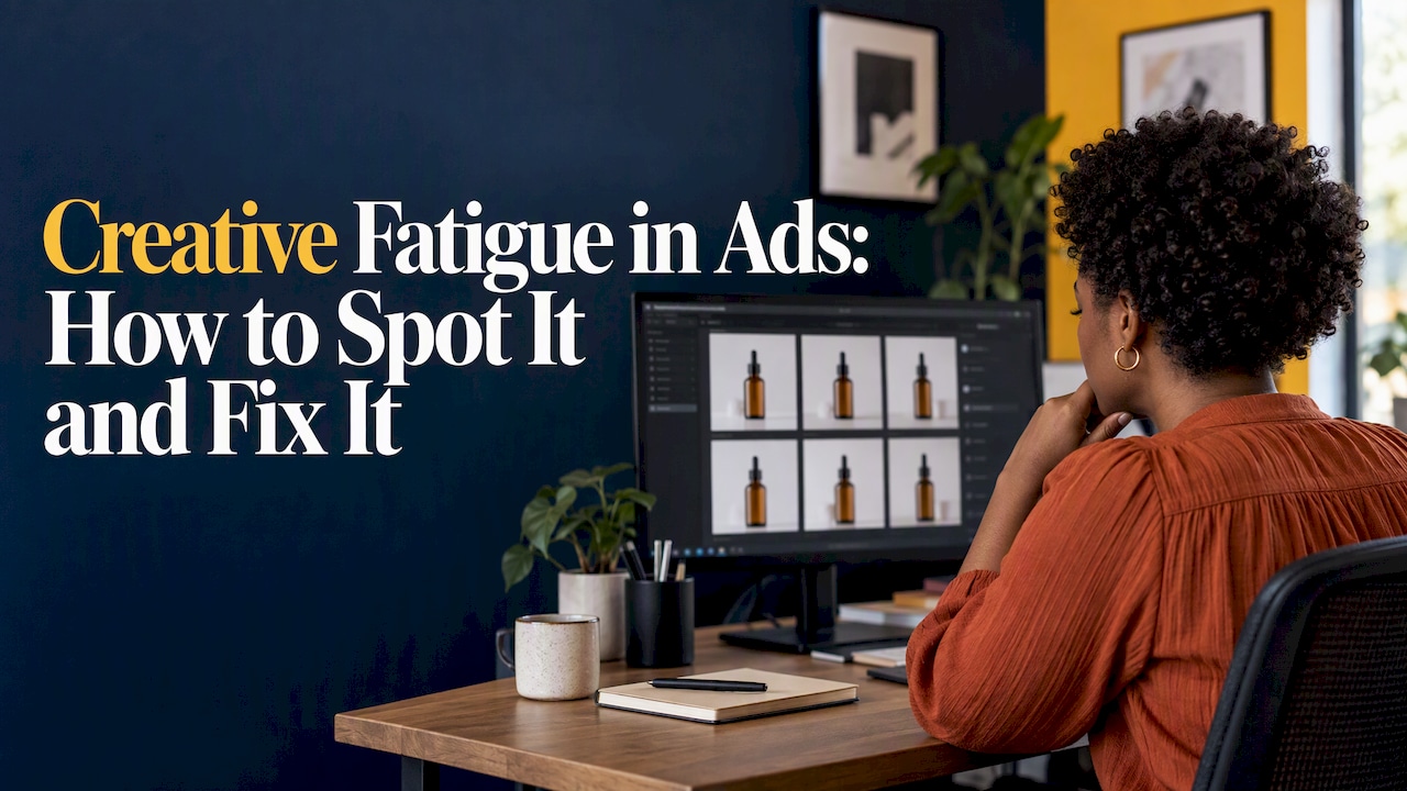 Repeated ecommerce ad creative on a monitor
