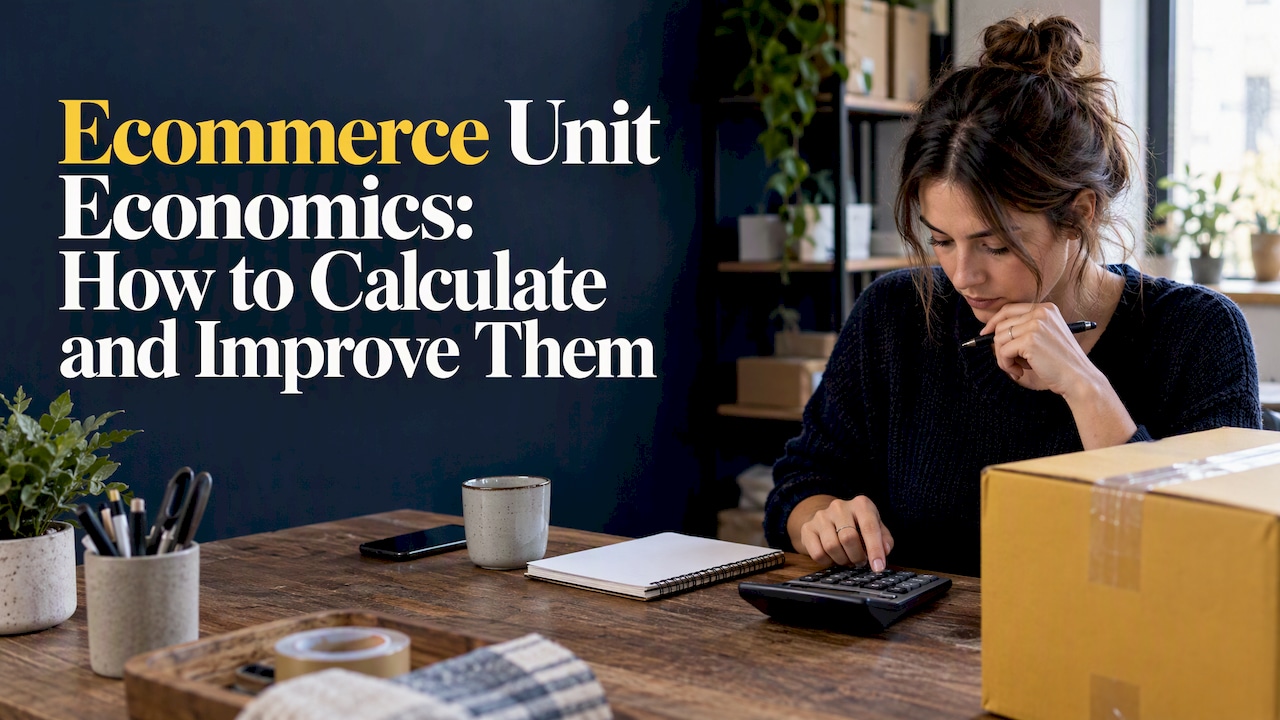 Owner calculating costs beside an ecommerce parcel